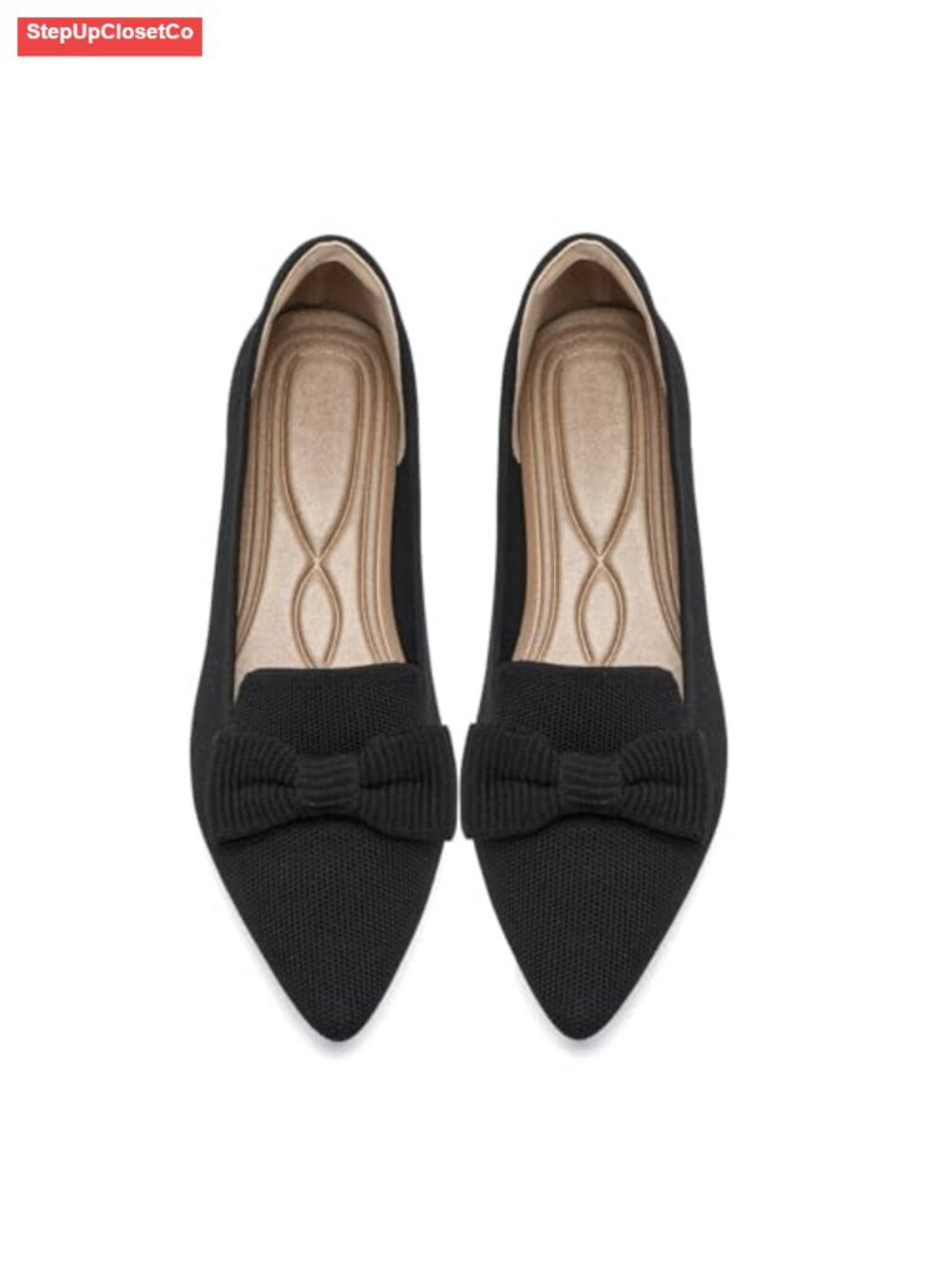 Mesh Ballet Flats with Bow Pointed Toe Breathable Knit for Work Office Dressy